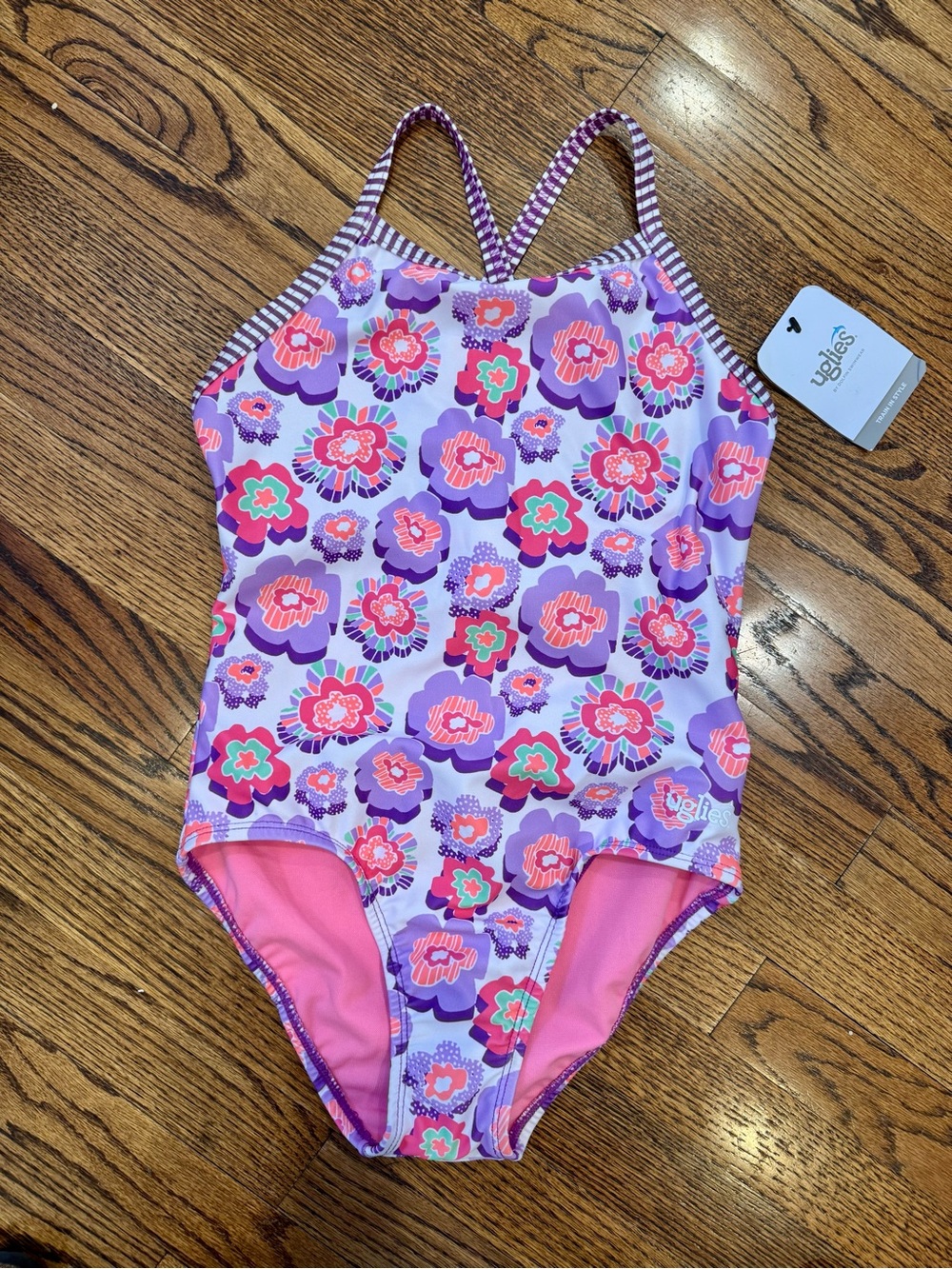 NWT New DOLFIN UGLIES Girls Criss Cross Back Racing Swimsuit Purple Floral 16